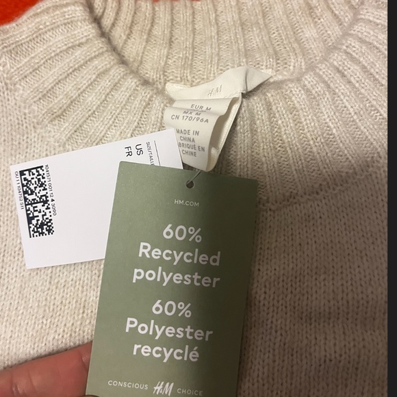 H&M premium boho white gray embellished touch of alpaca oversized sweater NWT - Picture 6 of 11